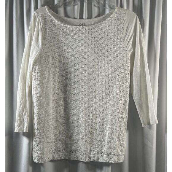 Ann Taylor Loft Eyelet Front T-Shirt White S Coastal Chic 79-14-01 - Picture 14 of 14